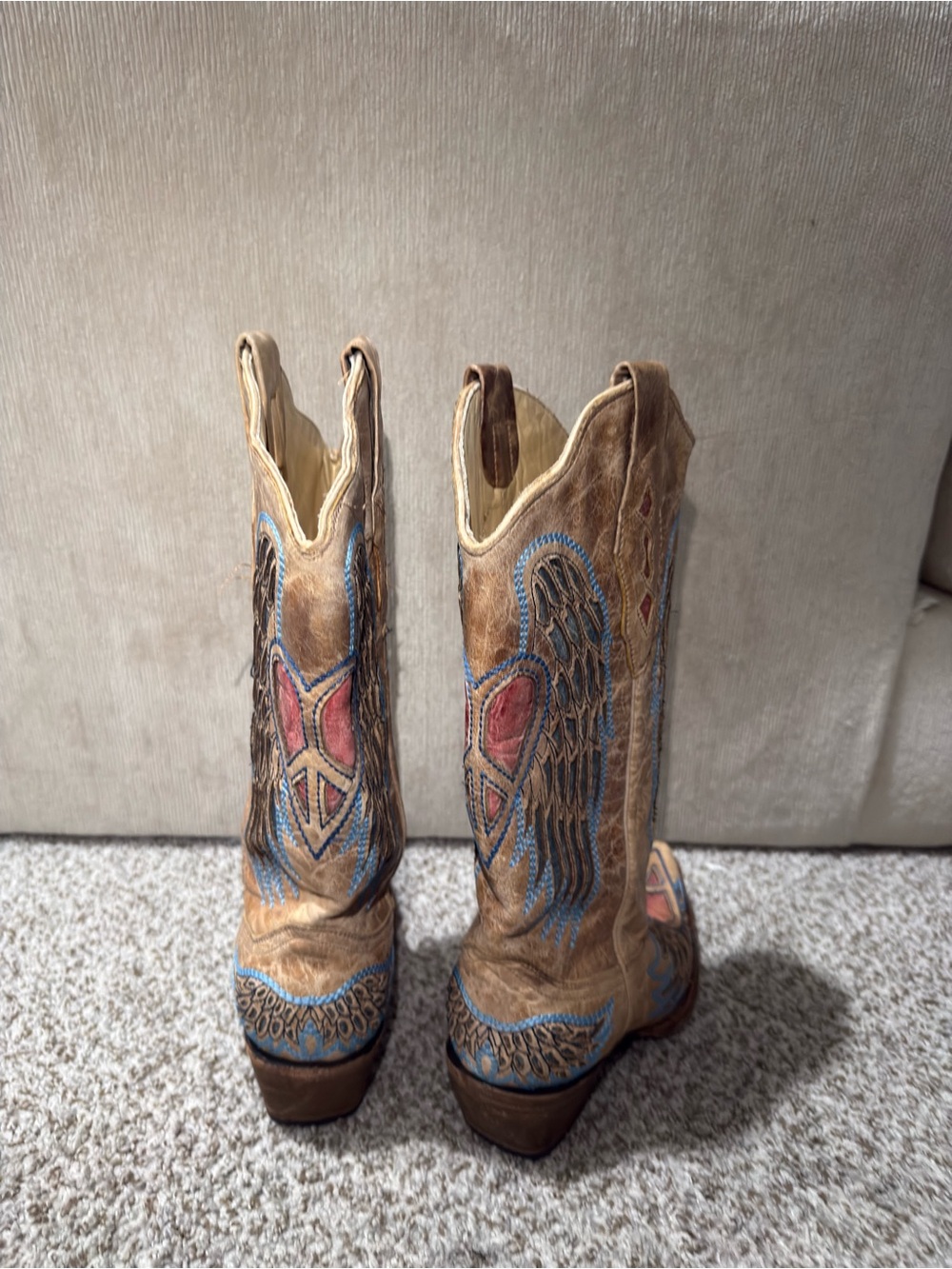 Vintage Corral A1976 Peace Heart Angel Wings Western Cowgirl Boots Size 8 - Picture 5 of 9